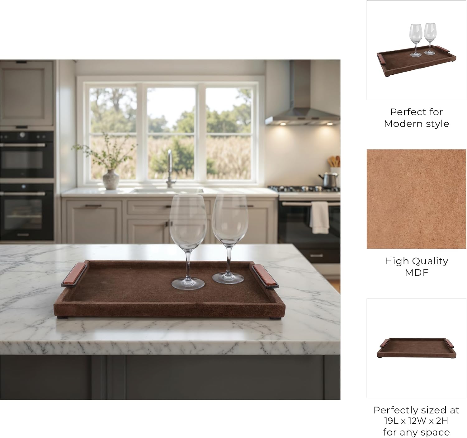 Suede Decorative Tray for Home Décor Accents – Serves as Bed, Jewelry, Trinket Tray Dish, or Bathroom Vanity Tray – House Decor Coffee Table Tray and Centerpiece Table Decorations – 2', Brown