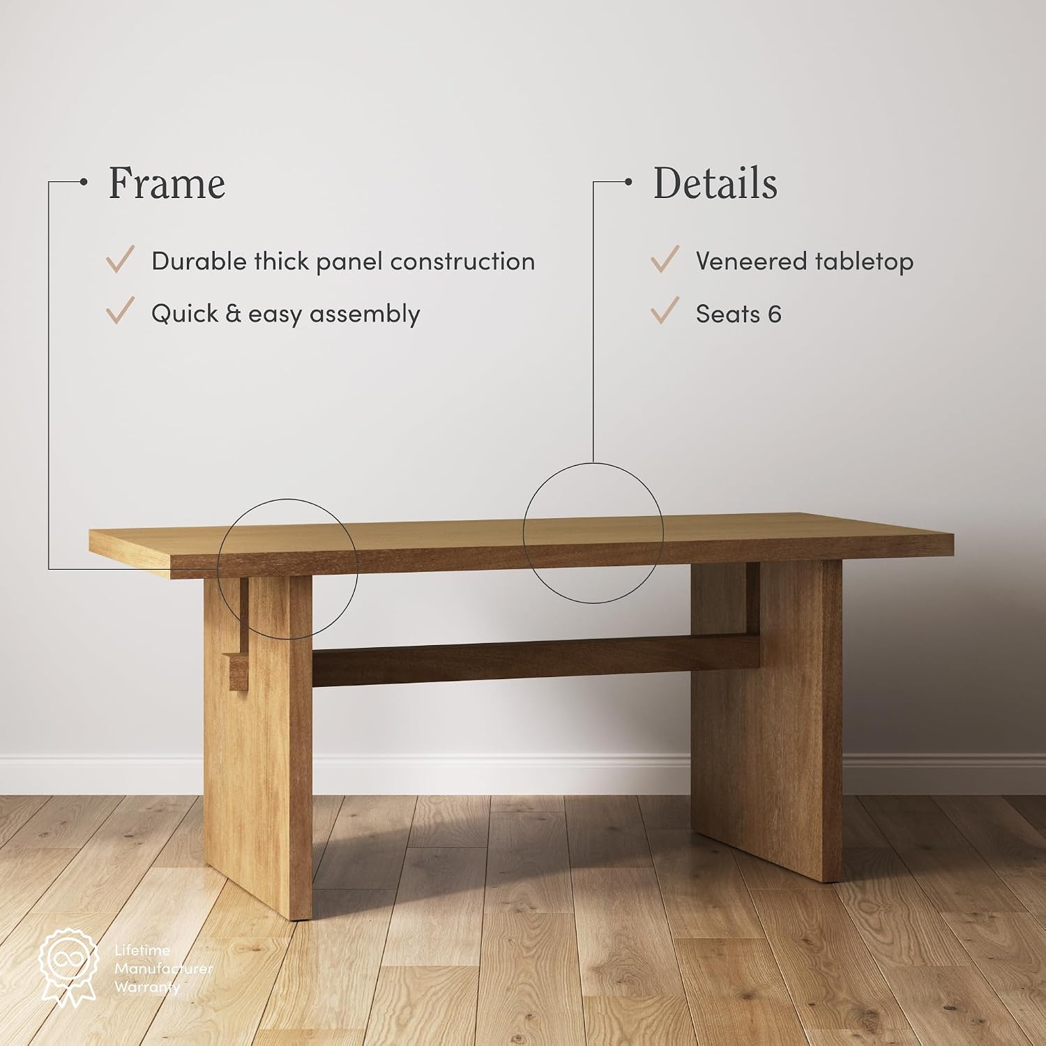 Nathan James Briggs Modern Dining Table for 6, Small Rectangle Dining Table, Solid Wood in Light Brown Finish