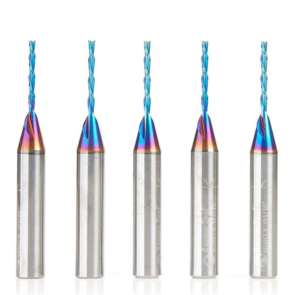 Amana Tool 46403-K-5, 5-Pack SC Spektra Extreme Tool Life Coated Spiral Plunge 1/16 Dia x 1/2 CH x 1/4 SHK 2 Inch Long Down-Cut Router Bits
