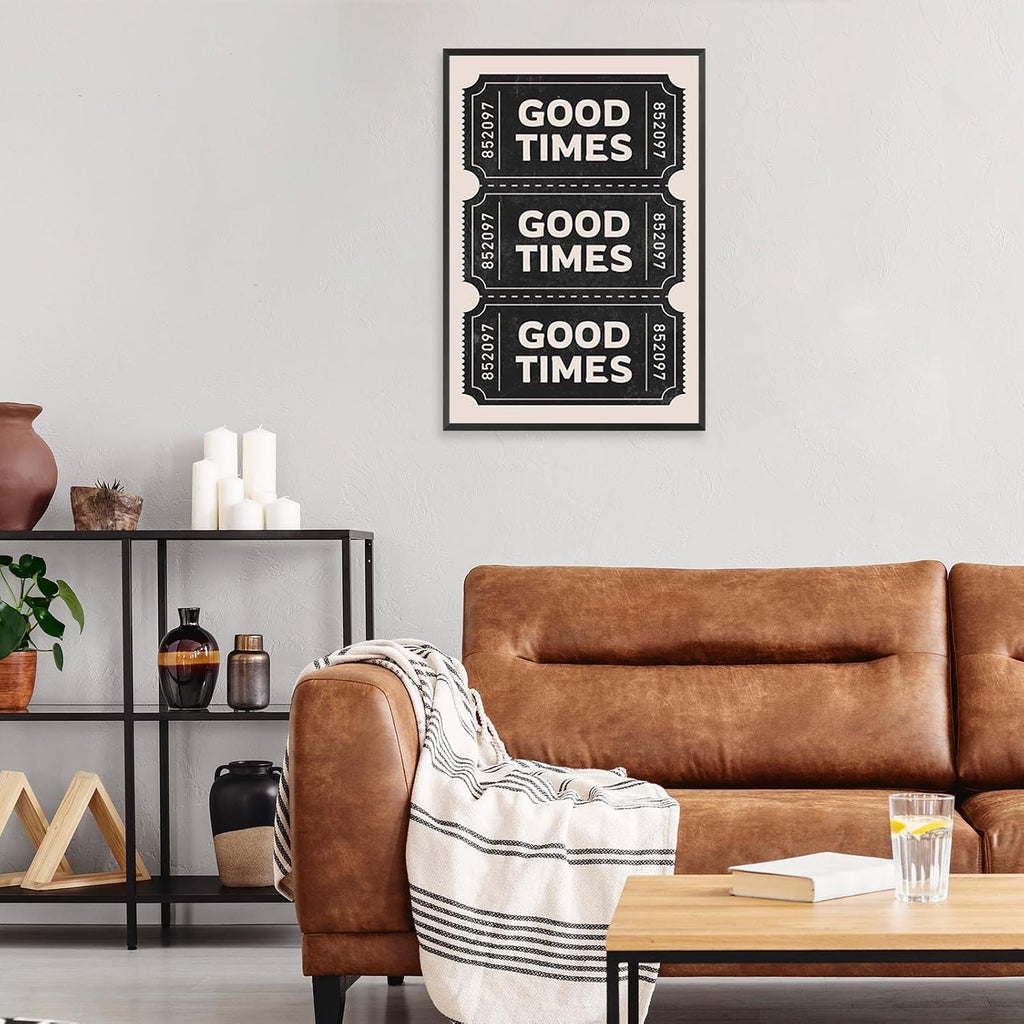 Vintage Black Good Times Ticket Print Poster Trendy Retro Black Room Aesthetic Wall Art Bar Cart Canvas Art Prints For Girly College Dorm Apartment Bathroom Wall Decor 24x36in Framed
