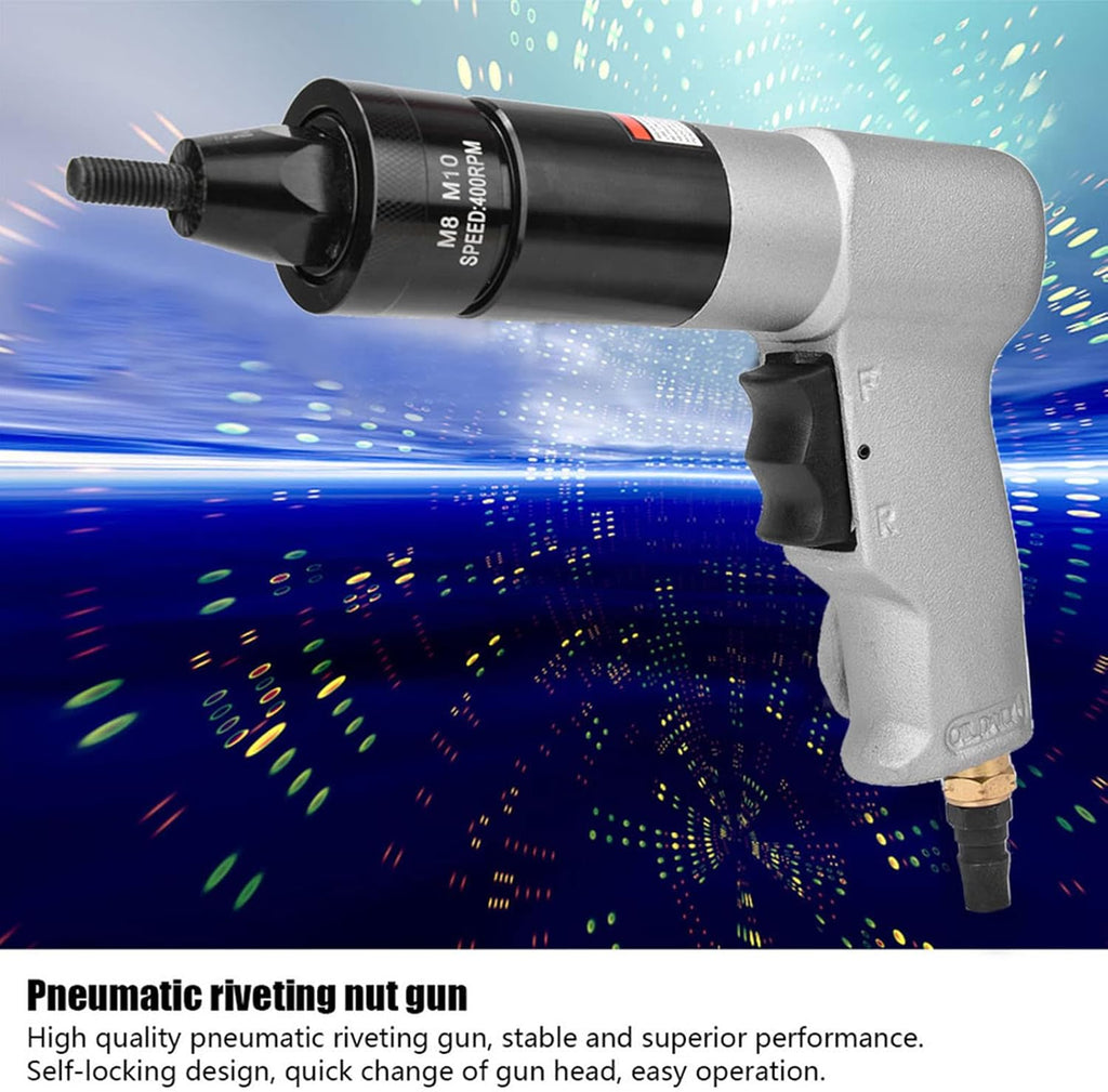 Air Rivet Gun, Metal 1/4 Inlet Port Pneumatic Riveting Gun Pull Nut Automatic Air Riveter Nut Gun Tool 220x180mm (M8/M10 KP-7323)