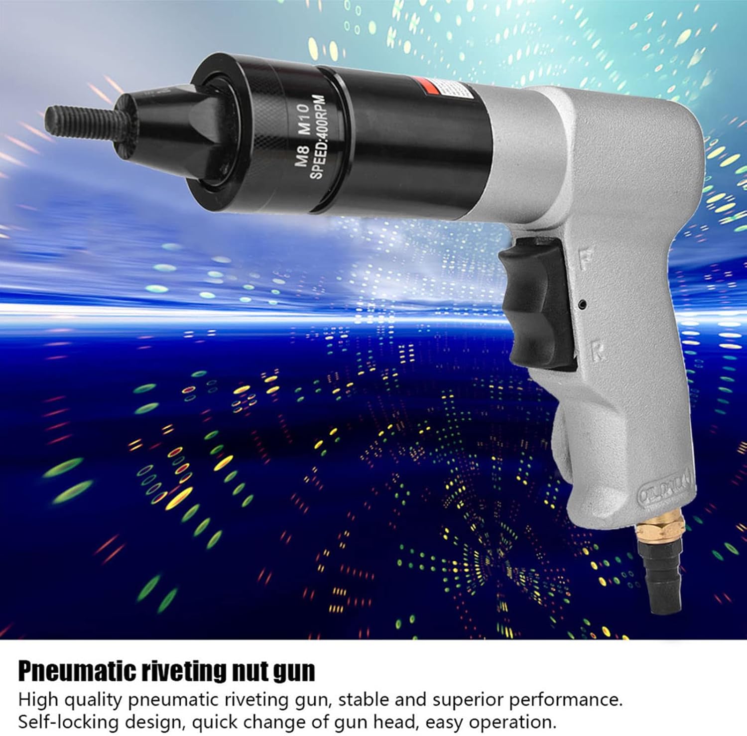 Air Rivet Gun, Metal 1/4 Inlet Port Pneumatic Riveting Gun Pull Nut Automatic Air Riveter Nut Gun Tool 220x180mm (M8/M10 KP-7323)
