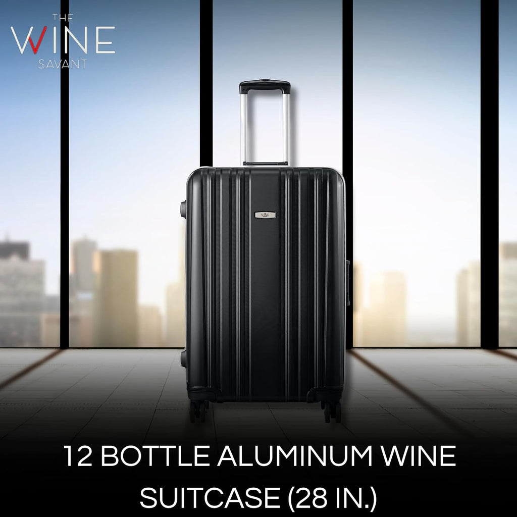Wine Suitcase for Airplanes 12 Bottle Aluminum Wine Luggage for Airplane Travel with TSA Approved Lock & Removable Insert, Black Hard Shell Case with Expensive High-Strength Aluminum Protection Frame