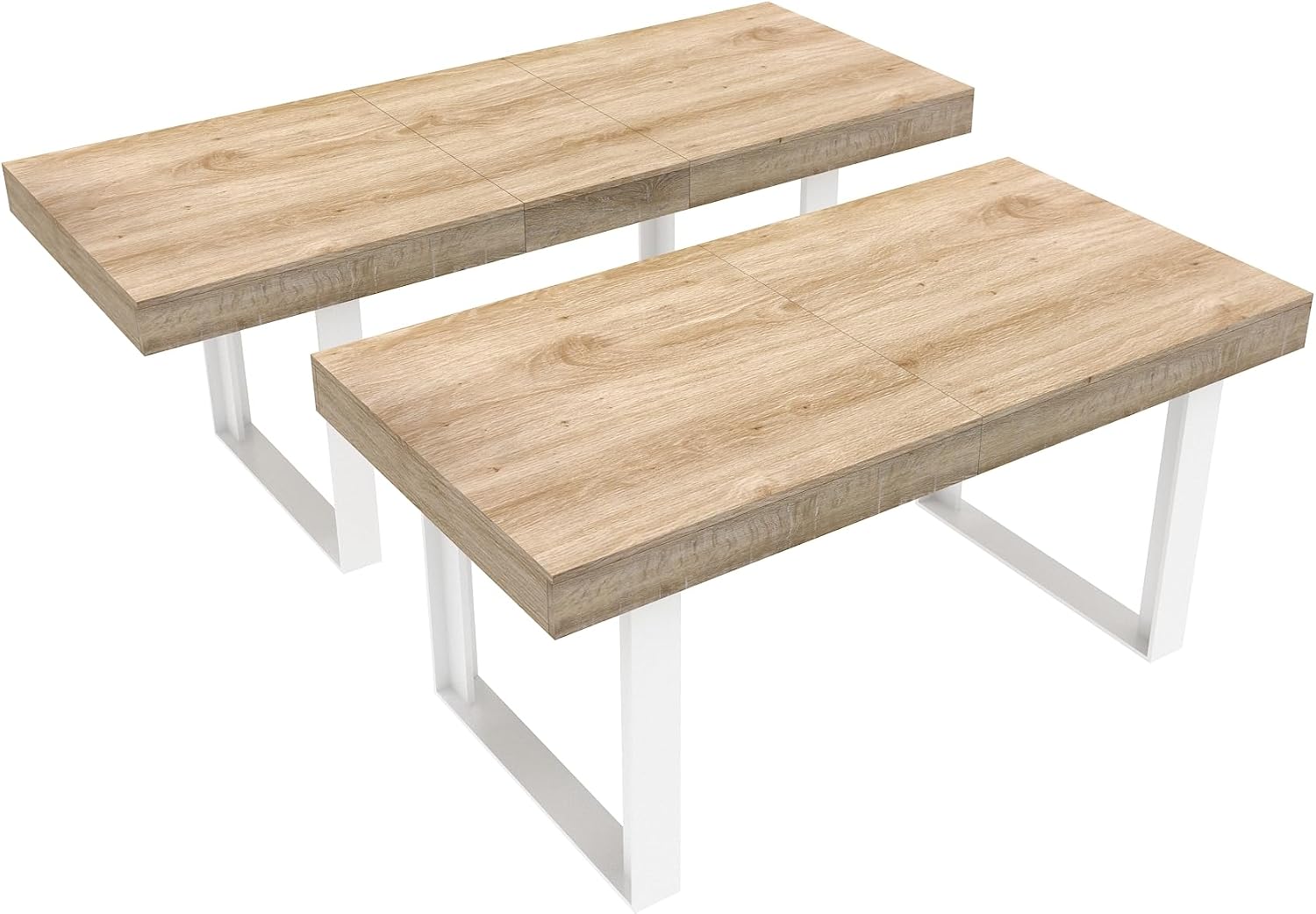 78.74'' Extendable Rectangular Dining Table for 4-8, Modern Mid-Century Farmhouse Wood Expandable Kitchen Dinner Conference Table for Living Room Office, White & Oak