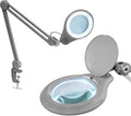 Neatfi LED Bifocal Magnifying Lamp 1,200 Lumens – 5' Glass Lens, Dual Magnification 2.25X/6X, Dimmable | Adjustable Arm with Clamp | Crafting, Jewelry & Reading (5 Diopter + 20 Diopter, Silver)