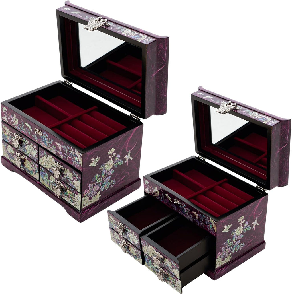 February Mountain Mother of Pearl Jewelry Box – Elegant Korean Jewelry Organizer with Velvet Lining, Unique Christmas Gift for Women, Mom, and Grandma, Decorative Keepsake Box for Rings and Treasures