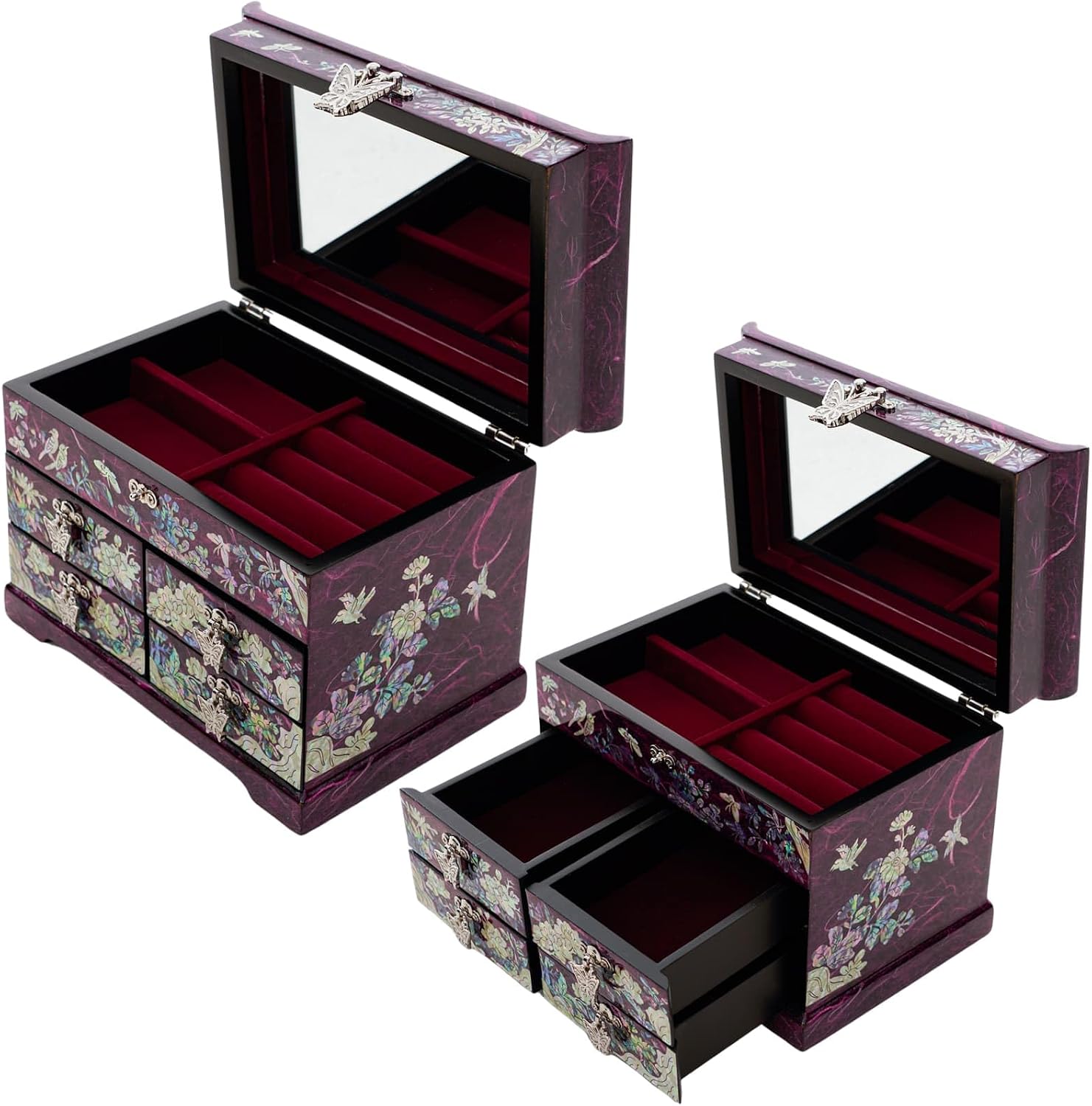 February Mountain Mother of Pearl Jewelry Box – Elegant Korean Jewelry Organizer with Velvet Lining, Unique Christmas Gift for Women, Mom, and Grandma, Decorative Keepsake Box for Rings and Treasures
