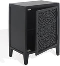 SAFAVIEH Furniture - Thea 1-Door Carved Nightstand - Black - Mango Wood - Artisan Global Design - Ideal for Bedroom, 20' W x 14' D x 26' H - Fully Assembled (NST5300D)