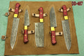 5 Pieces Damascus Steel Hammered Kitchen Knife Set, Custom Made Hand Forged Damascus Steel Full Tang Blade, Overall 54 inches Length of Hammered Damascus Sharp Knives, Cow Hide Suede Leather Sheath