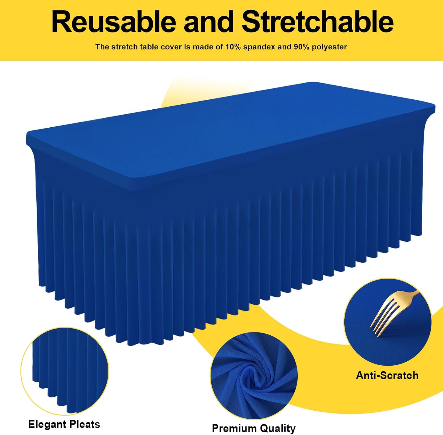 Smiry Spandex Tablecloth 6 Pack, Elastic Fitted Stretch Tablecloth for 6FT Rectangle Tables, Waterproof Washable Table Cover Skirt for Wedding, Banquet & Parties (Blue, 72Lx30Wx30H Inch)