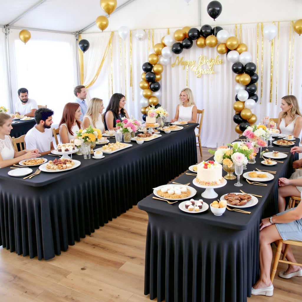 Outpain Black Spandex Table Clothes for 6 Foot Rectangle Tables-12Pack 6FT Spandex Fitted Table Cover, Wrinkle Free Tablecloths with Skirt for Parties, Wedding, Birthday, Banquet, Festival