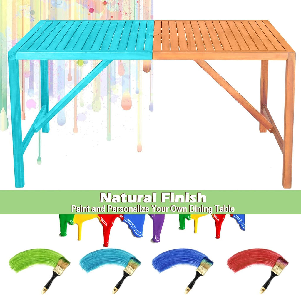 Tangkula 55' Acacia Wood Outdoor Dining Table for 4-6 Person, Rectangular Patio Dining Table with 2' Umbrella Hole and Support Bars, Indoor Outdoor Dining Furniture for Deck, Garden, Poolside & Yard