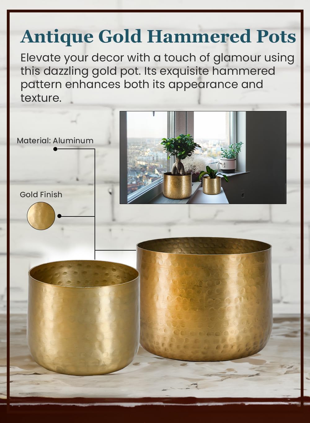 Serene Spaces Living Antique Brass Look Gold Hammered Pots: Stylish Indoor Planter, Decorative Accent for Potted Plants, Gold Flower Vase for Wedding, Extra Small, Set of 12