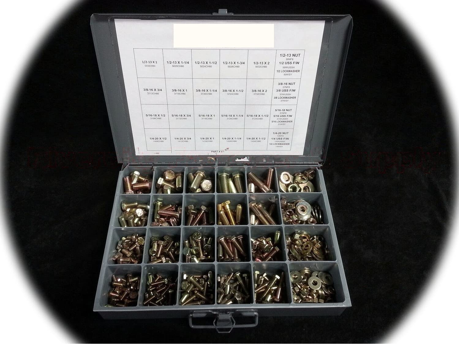 Grade 8 Coarse Thread Bolt Nut & Washer Assortment 490pc 1/4' inch 5/16' 3/8' & 1/2' Hardware Fastener Kit Set RV9024S