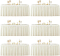 6 Packs Ivory Polyester Tablecloths Rectangle Tables 8ft, Stretch Fitted Table Covers for 8 Foot Tables Wrinkle Free Rectangle Table Cloth with Skirt for Birthday Party Events Banquet Baby Shower