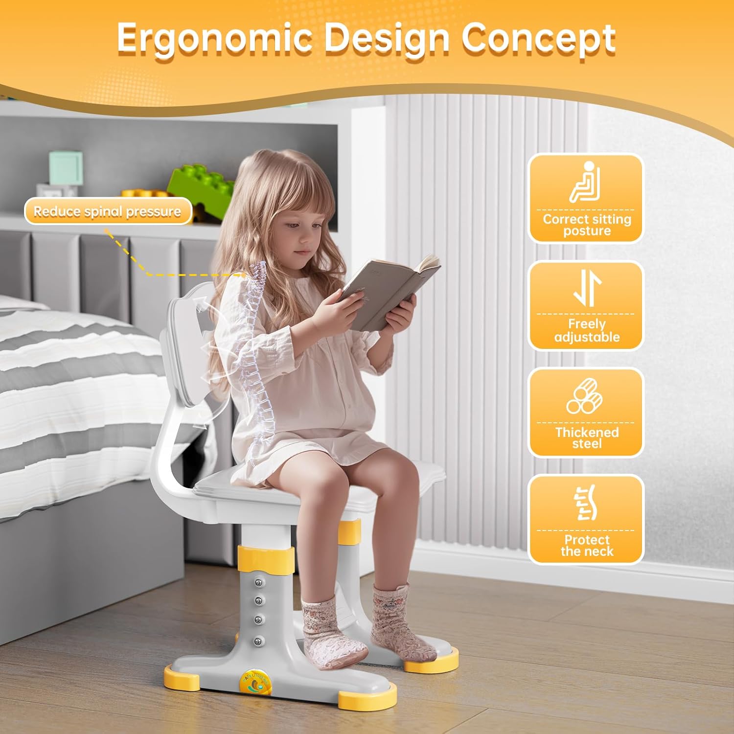 Kids Desk and Chair Set, Height Adjustable Child's School Study Writing Tables, Kids Desk with Bookstand and Storage Drawer, Widened Desktop with Desktop for Boys and Girls (Gray-B)