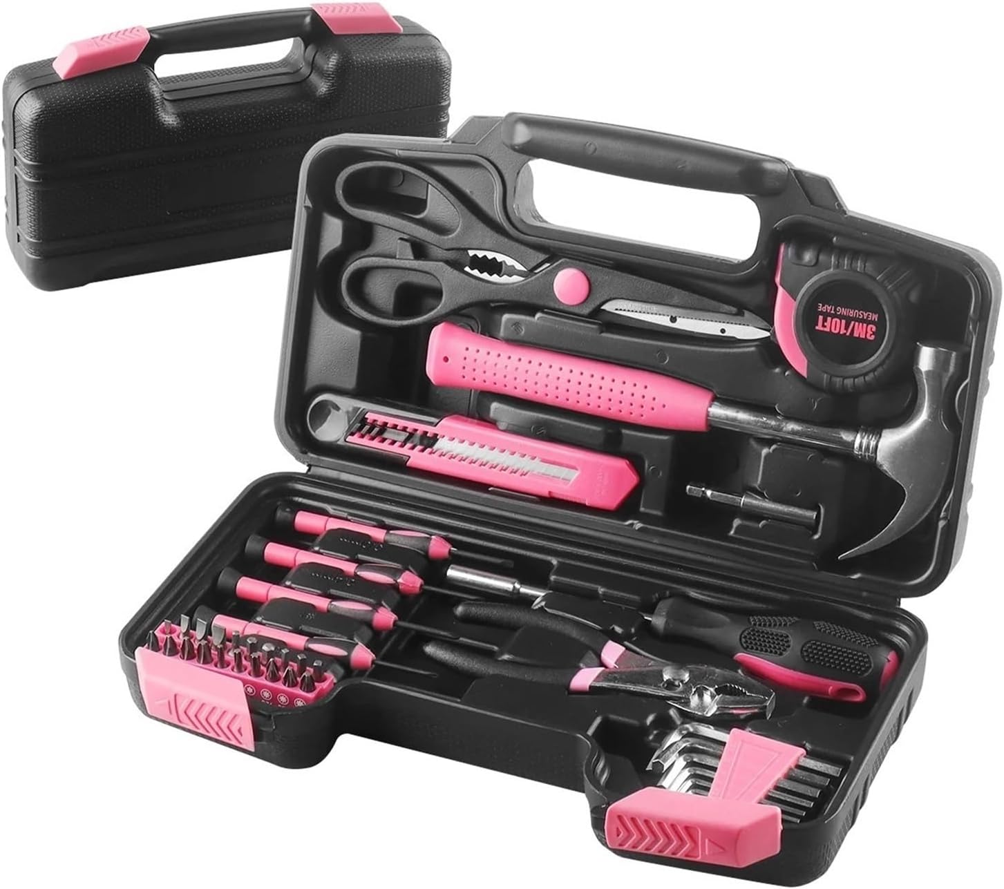 39Pcs Household Repair Tool Kit Multipurpose Pink Home Hand Tool Set with Storage Case Durable Hammer and Screwdriver Set