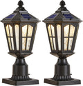 2 Pack Outdoor Solar Lamp Post Light with Pier Mount Base, Dusk to Dawn Aluminium Classic Exterior Pole Lamps with Water Ripple Glass, Solar Pillar Lights for Fence, Gate, Driveway, Black