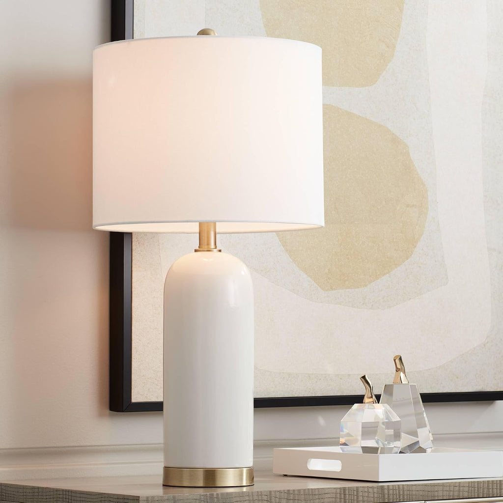 360 Lighting Draper 26' High Modern Coastal Table Lamps Set of 2 White Ceramic Fabric Shade Living Room Bedroom Bedside Nightstand House Office Home Reading Kitchen Entryway Console Family