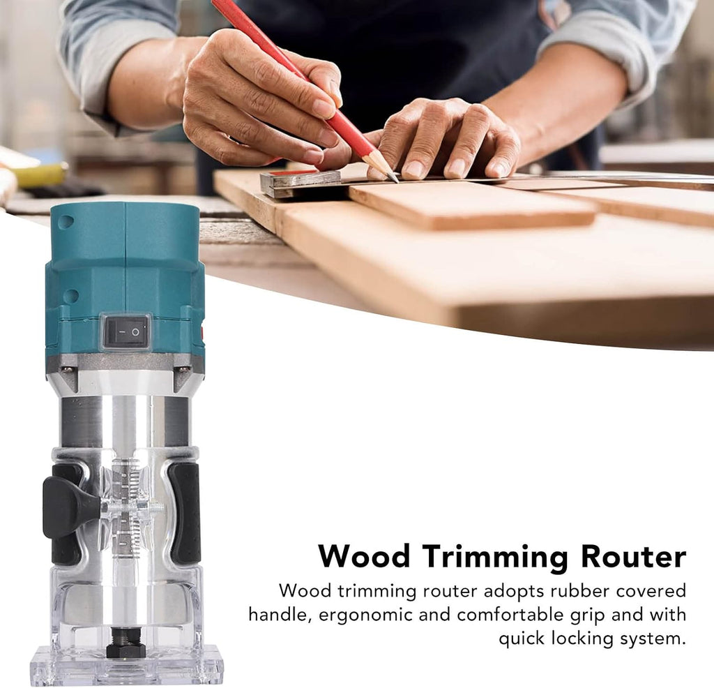 Cordless Woodworking Trimmer Router, Compact Brushless 18V Lithium Ion Battery Wood Trimming Machine, 6 Gears Speed Adjustable from 10000 to 30000 RPM, with Quick Locking System fo