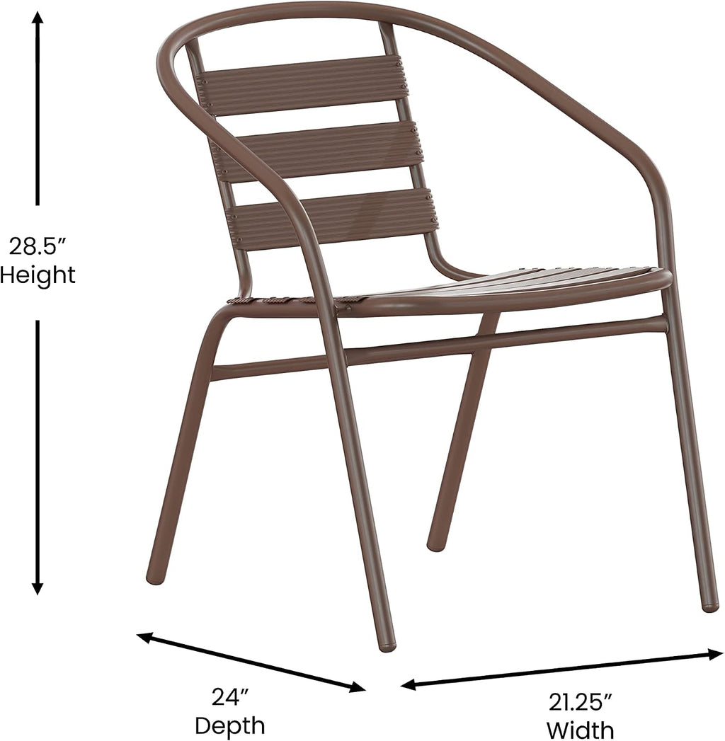Flash Furniture TLH-0731SQ-017CBZ2-GG Lila 23.5'' Square Glass Table with 2 Metal Aluminum Slat Stack Chairs, Bronze