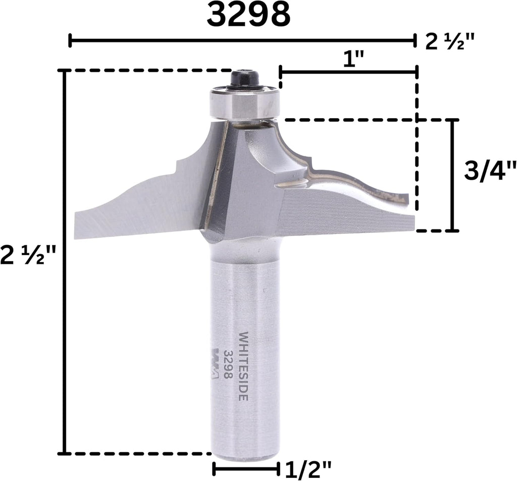 Whiteside Router Bits 3298 Classical Ogee Table Edge Bit with 2-1/2-Inch Large Diameter and 3/4-Inch Cutting Length
