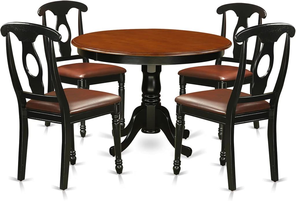 East West Furniture HLKE5-BCH-LC 5 Piece Kitchen Table & Chairs Set Includes a Round Dining Room Table with Pedestal and 4 Faux Leather Upholstered Dining Chairs, 42x42 Inch, Black & Cherry