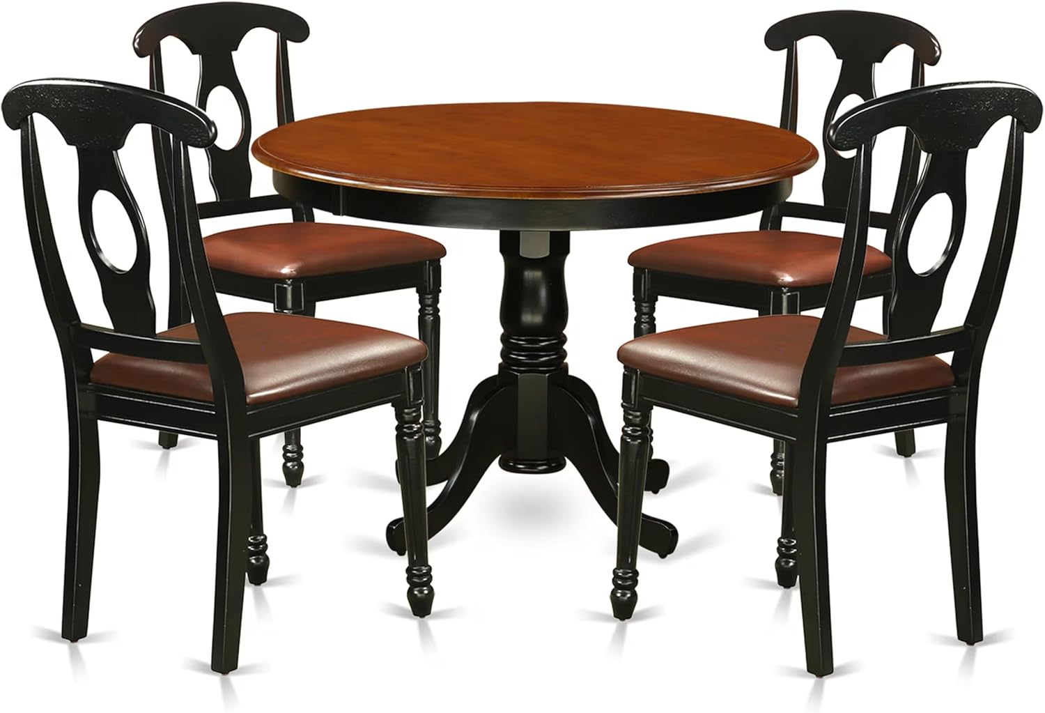 East West Furniture HLKE5-BCH-LC 5 Piece Kitchen Table & Chairs Set Includes a Round Dining Room Table with Pedestal and 4 Faux Leather Upholstered Dining Chairs, 42x42 Inch, Black & Cherry