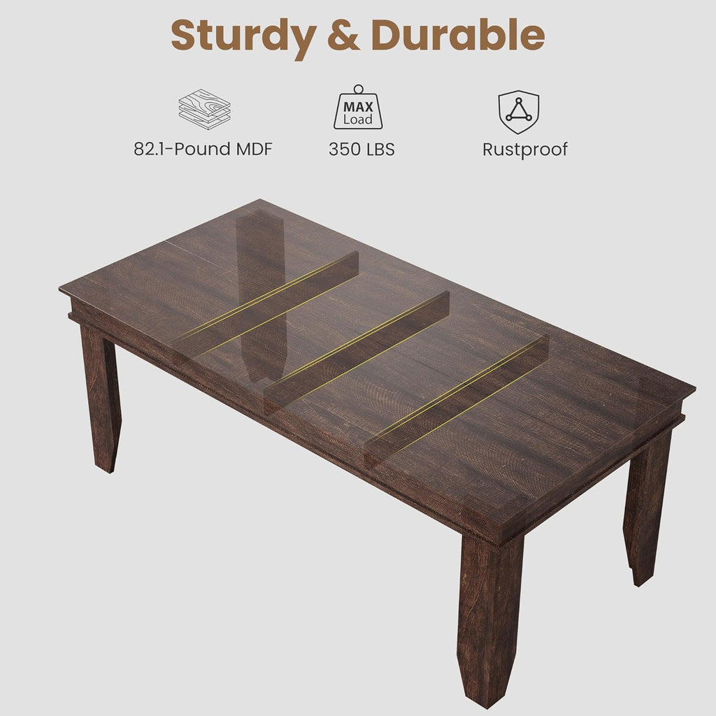 GarveeHome Farmhouse Dining Table for 6-8 People, 71 in Long Kitchen Tables with Wooden Sturdy Frame, 6 ft Large Rectangular Dinner Table for Dining Room, Kitchen, Dark Walnut, 71' Non-extendable