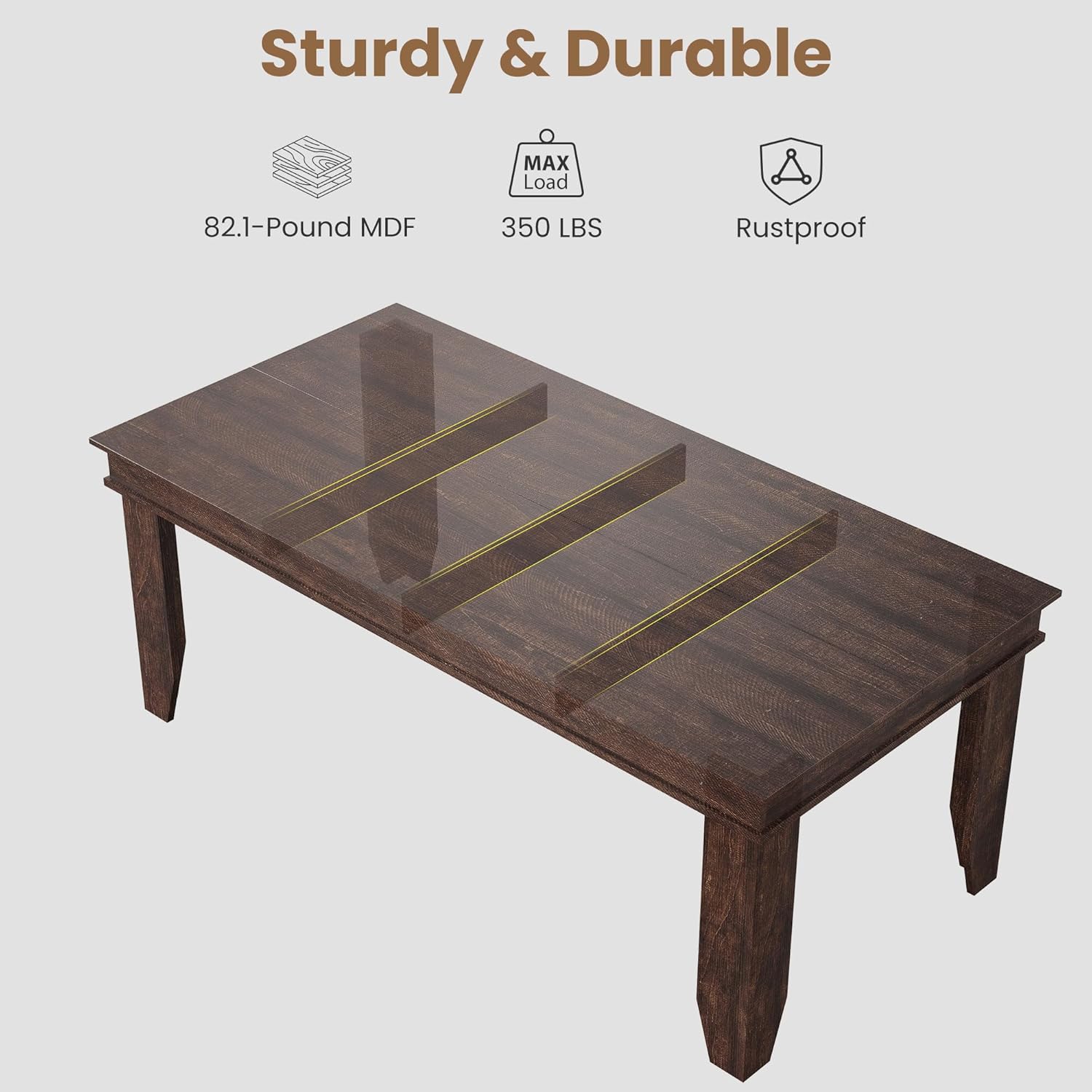 GarveeHome Farmhouse Dining Table for 6-8 People, 71 in Long Kitchen Tables with Wooden Sturdy Frame, 6 ft Large Rectangular Dinner Table for Dining Room, Kitchen, Dark Walnut, 71' Non-extendable