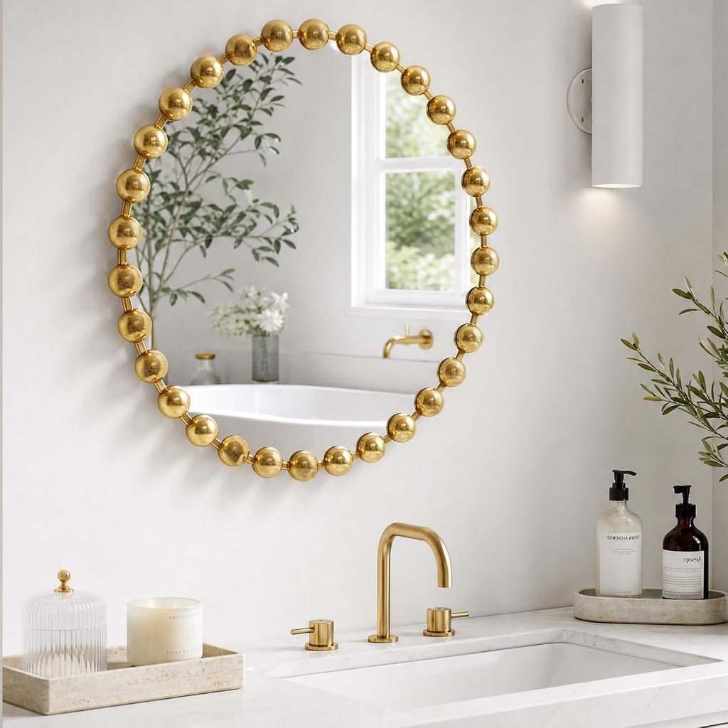 Madison Park 36 inch Gold Round Mirror, Round Mirrors for Wall Decor, Metal Frame Circle Mirrors for Bathroom, Living Room, Circle Wall Metal Art Mirror