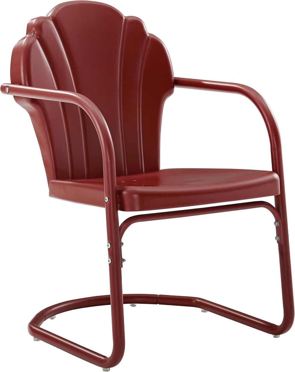 Crosley Furniture Tulip 5-Piece Outdoor Dining Set for 4, Retro Metal Round Patio Table and Chairs for Deck, Dark Red Satin