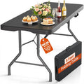 8 Foot Folding Table 350 LBS Heavy Duty, 18% Thicker HDPE Waterproof Top, Portable Fold in Half with Carry Handle and Safety Locks, Reinforced Steel Frame for Indoor Outdoor Party Events