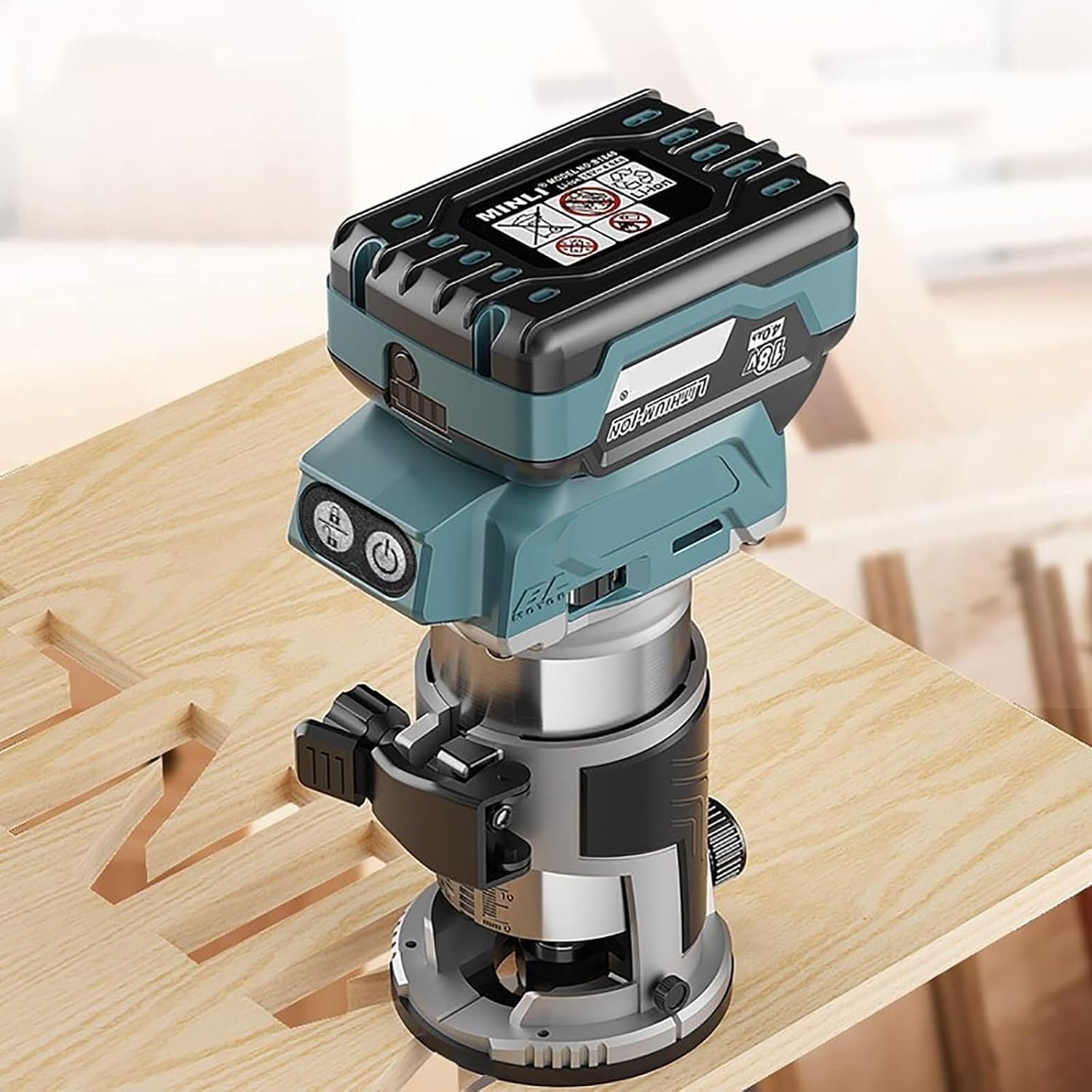 Portable Woodworking Router Slotting Cordless Compact Router, with 4 Bases, 5 Levels Adjustable, 20MM Depth Adjustable, Dust Hood, Electric Hand Laminate Trimmer Set Wood Routing Trimming