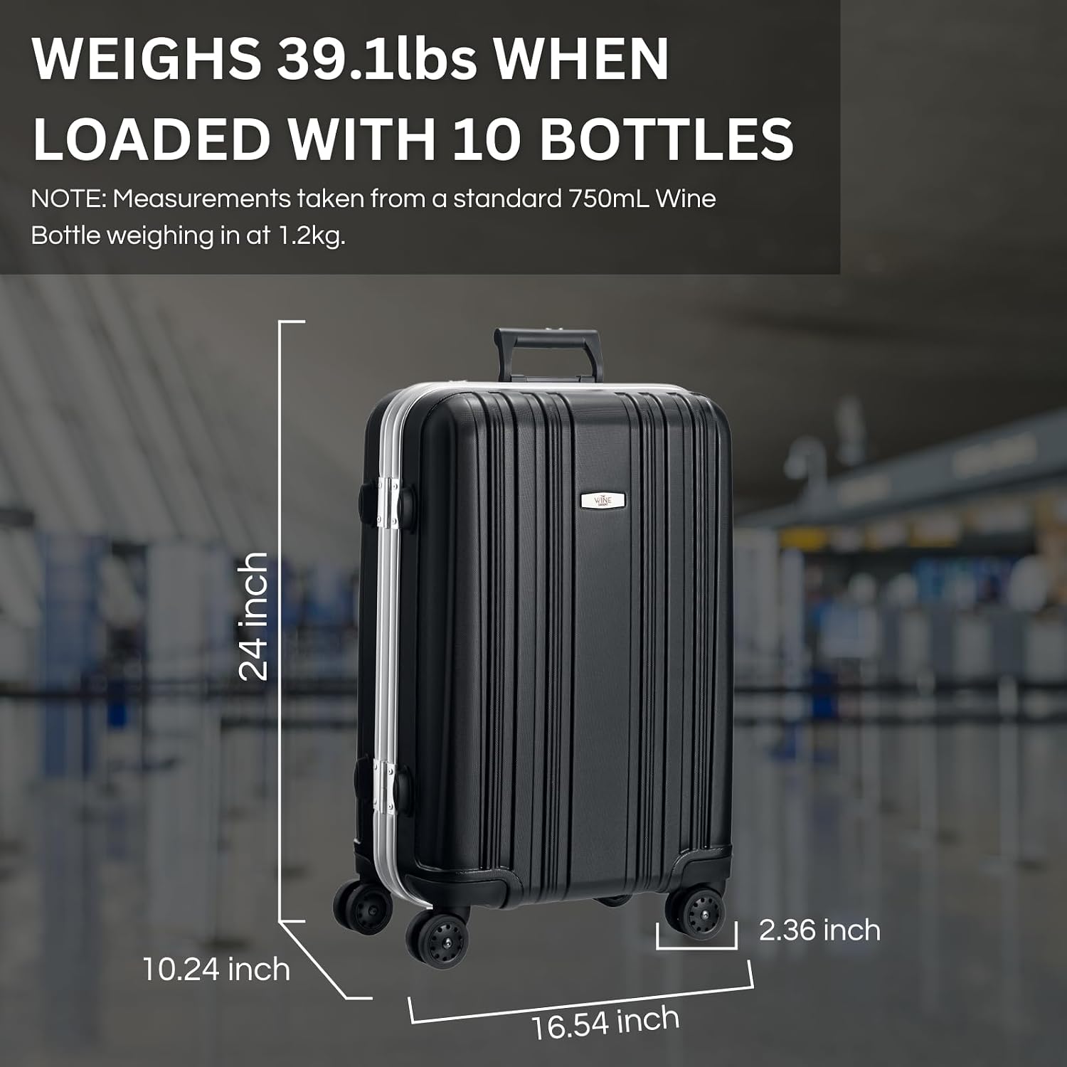 Wine Bottle Suitcase Aluminum | Holds 10 Standard 750 ML Bottles | Universal Airplane Luggage Case, TSA Approved Wheeled Bag For Professionals & Consumers, Gift For Wine Lovers, Connoisseurs (23 IN)