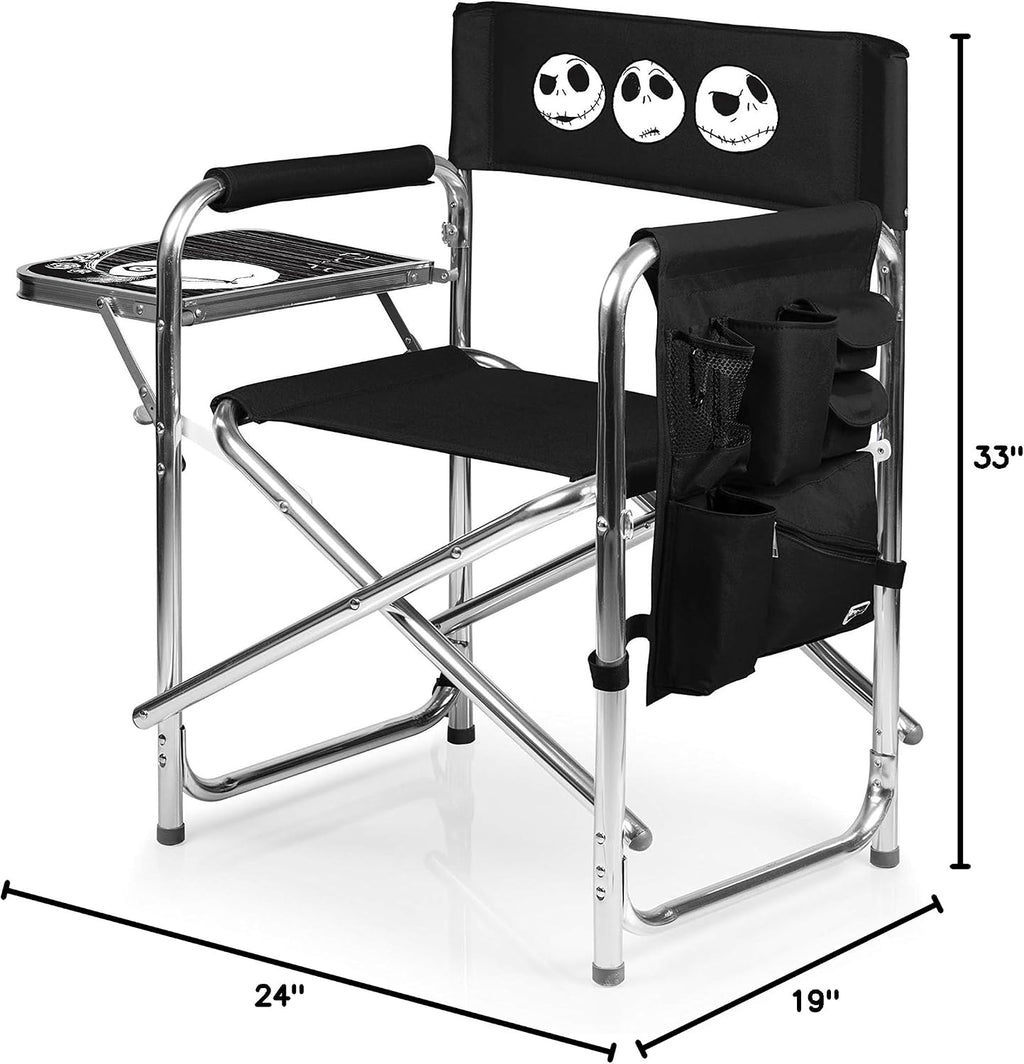 Picnic TIME Disney Nightmare Before Christmas Jack Sports Chair with Side Table, Folding Beach and Camp Chair, Portable Outdoor Chair with Carry Strap and Storage Pockets, (Black)
