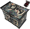 February Mountain Mother of Pearl Wooden Jewelry Organizer Box – Jewelry Storage Box for Women, Features Spacious Drawers, Ideal for Rings, Bracelets, Watches, Chains, Accessories (Colorful Crane)