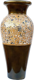 Floor Vase, 18 Inch Mosaic Vase – Tall Cylinder Made of Brass with Dandelion and White Glass Mosaic Pieces – Handcrafted Decorative Home Décor Accent Piece for Bedroom, Living Room, Office