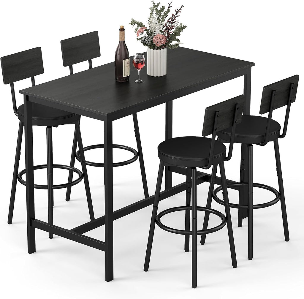 Zevemomo 5-Piece Dining Table Set, Bar Table Set for 4, Kitchen Table and Chairs, Counter Height High Top Table with 4 PU Upholstered Stools, Space-Saving Pub Table Sets for Small Space, Black