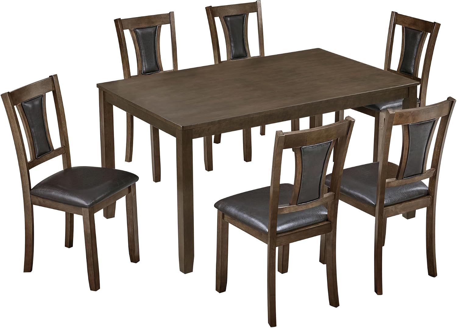 LUMISOL 7-Piece Modern Dining Table Set with Upholstered Chairs of 6, Wooden Rectangular Table for 6-8 People, Farmhouse Kitchen Set for Restaurant, Walnut