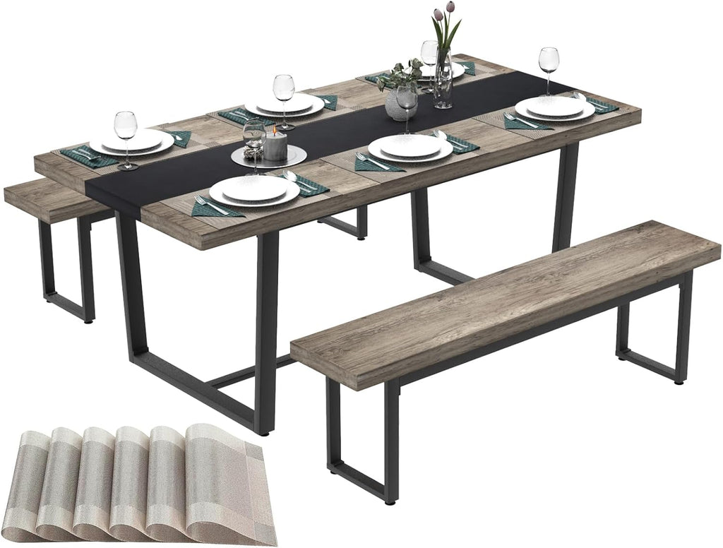 STHOUYN 71' 6ft Large Dinner Table for 6 8 Seat Dining Room Table, Rectangular Farmhouse Modern Kitchen Long Black & Grey Industrial Conference (Grey)