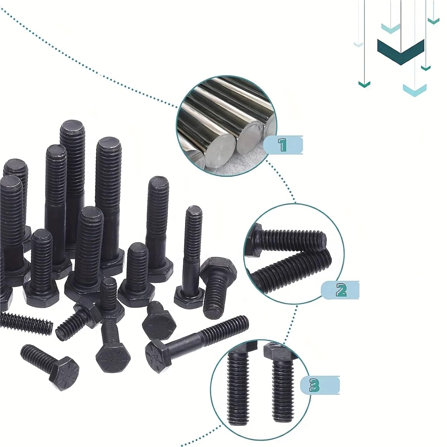 Bolt and Nut Set 240Pcs Grade 8 Hex Black Flat Screws with Nuts Washers Assortment Kit for Equipment Repair