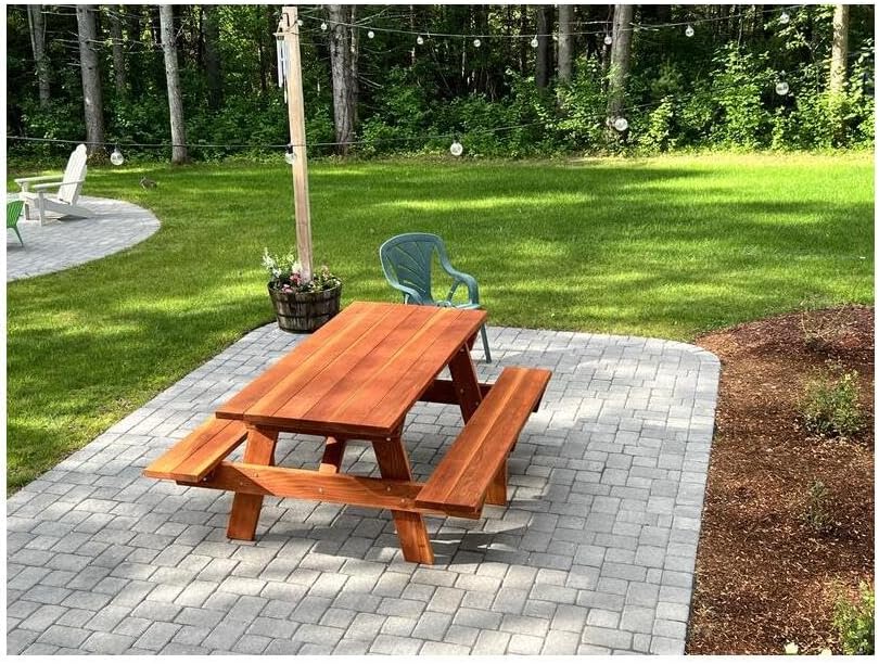 Best Redwood Picnic Table - Farmhouse Style Outdoor Dining Solid Wood Bench & Premium Sealant 6ft