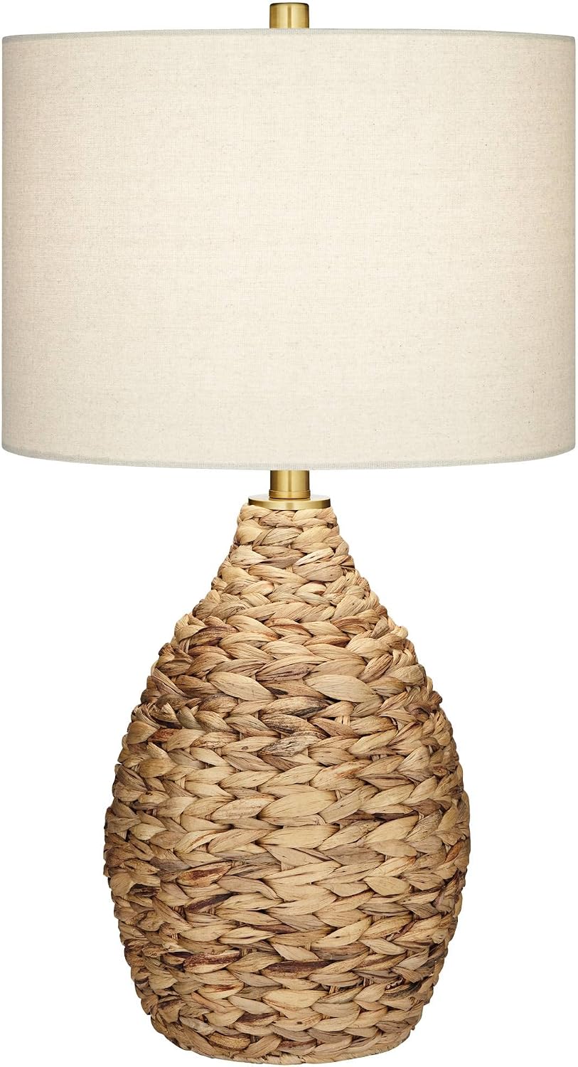 360 Lighting Corona 25 1/2' High Coastal Farmhouse Rustic Natural Cottage Table Lamps Set of 2 Woven Reed Off-White Shade Living Room Bedroom Bedside Nightstand House Office (Colors May Vary)