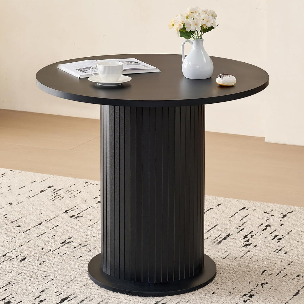 31.5' Round Dining Table for 2, Modern Small Pedestal Kitchen Table, Space Saving, for Apartment Dining Living Room,Black