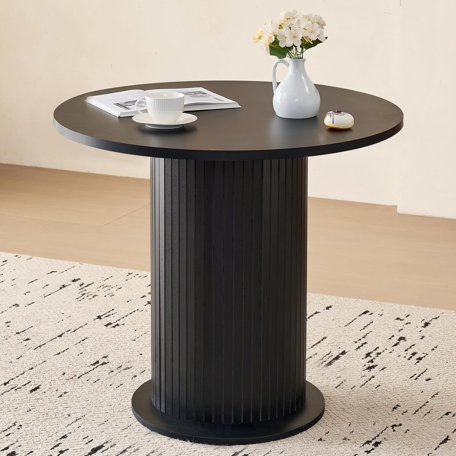 31.5' Round Dining Table for 2, Modern Small Pedestal Kitchen Table, Space Saving, for Apartment Dining Living Room,Black