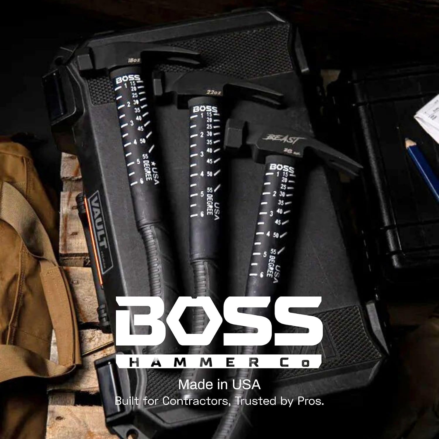 Boss Hammer 12 oz. Construction Grade Ti64 Titanium Hammer with Tough-Fiber Shock-Absorbing Fiberglass Handle - No-Slip Grip, Milled Faced - Made in USA - BH12TIPFM