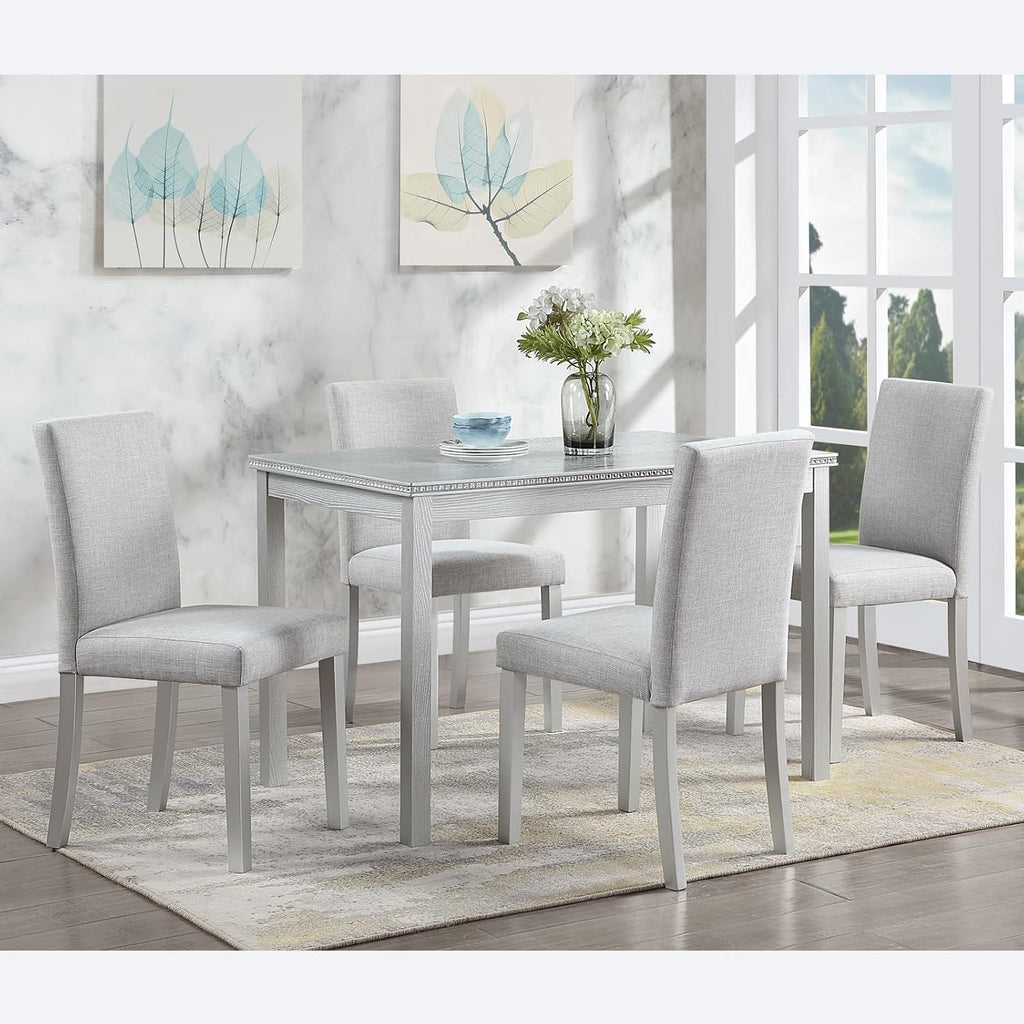 LUMISOL Dining Table Set for 4, 5-Piece Solid Wood Kitchen Table Set with 4 Upholstered Chairs for Kitchen, Dining Room, Home Bar, Grey