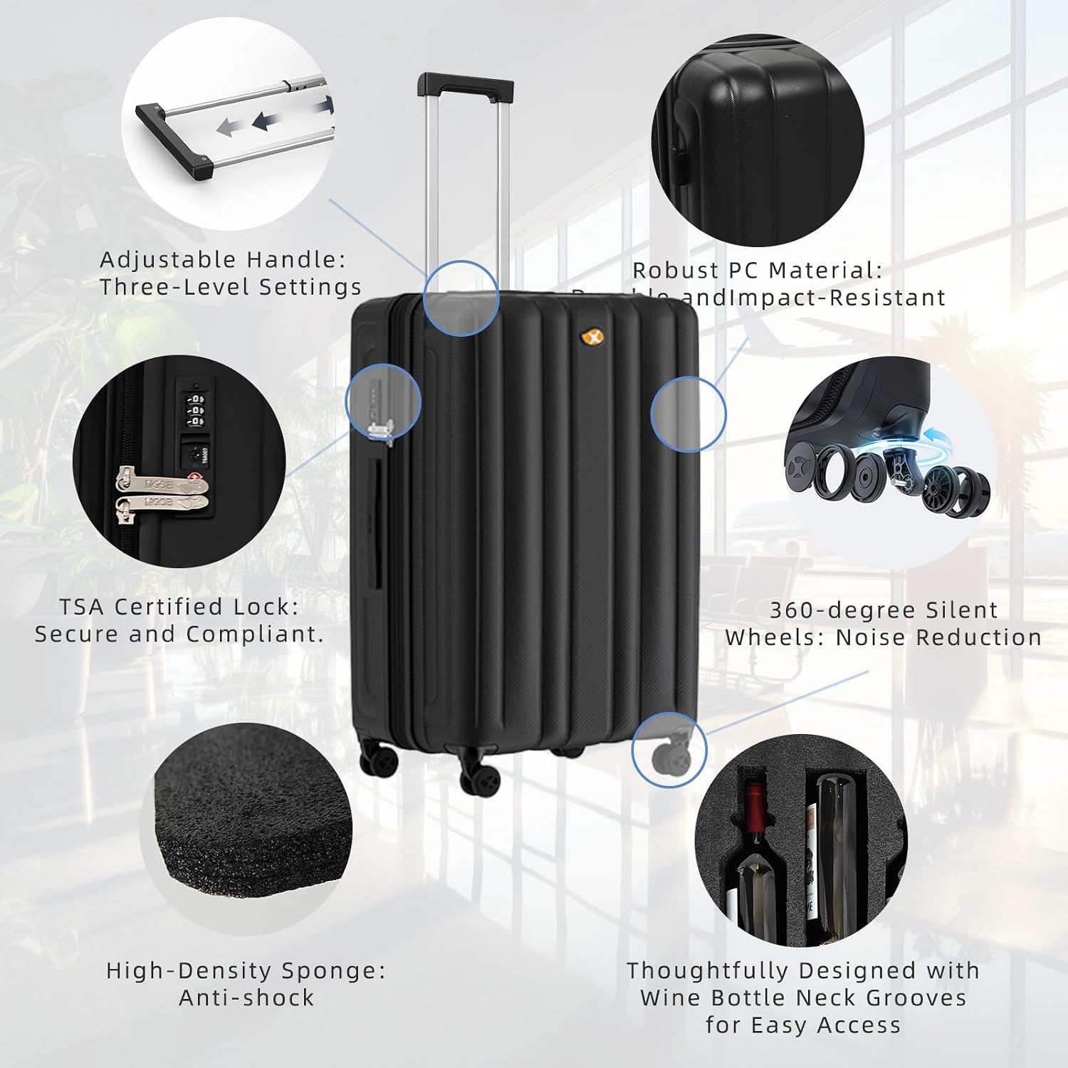 Suitcase for Wine With 12 Bottle Capacity, Durable Shipping Box, Travel Case With TSA Lock, Versatile Carrier, Removable Inserts and Silent Spinner Wheels (Midnight Black)