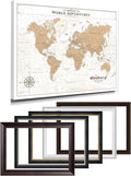 IPIC - Framed Vintage World Map Canvas Wall Art, Personalized Push Pin Travel Map with Name and Message to Track Travels, Oversized Pinnable Wall Decor for Home, Office, Study or RV